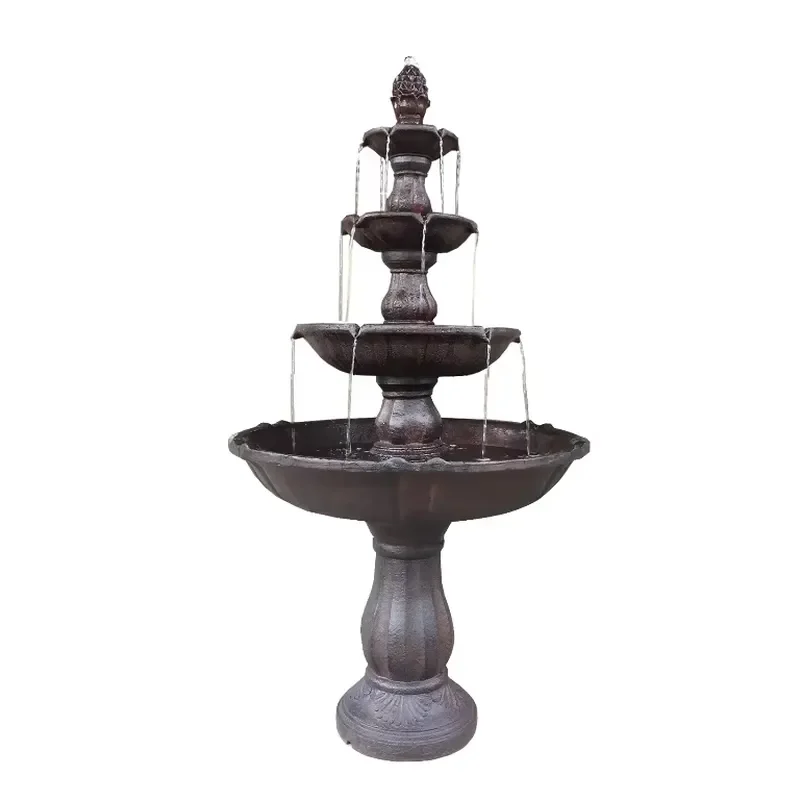Antique Style Outdoor Garden 4 Tier Fiber Resin LED Water Fountain