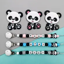 Panda Customized English Silicone Letter Name Baby Silicone Pacifier Clips Chains Teether Pendants for Newborn Kawaii
