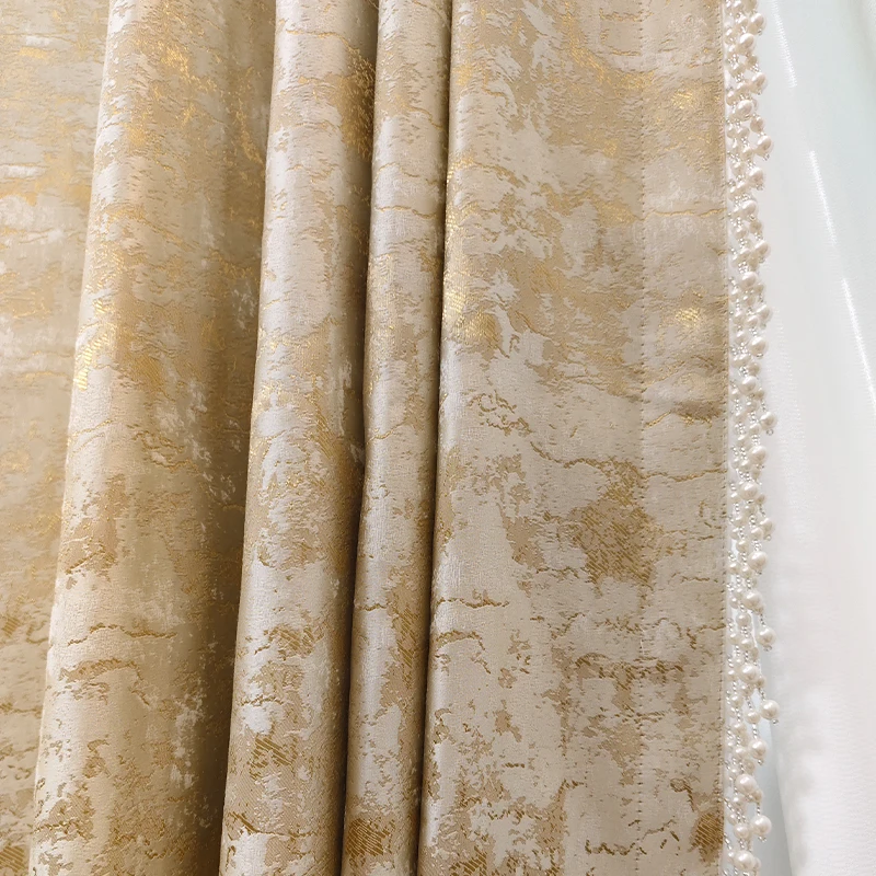 high-grade Northern modern luxury  gold jacquard cloth bead lace cloth livingroom curtain M1751