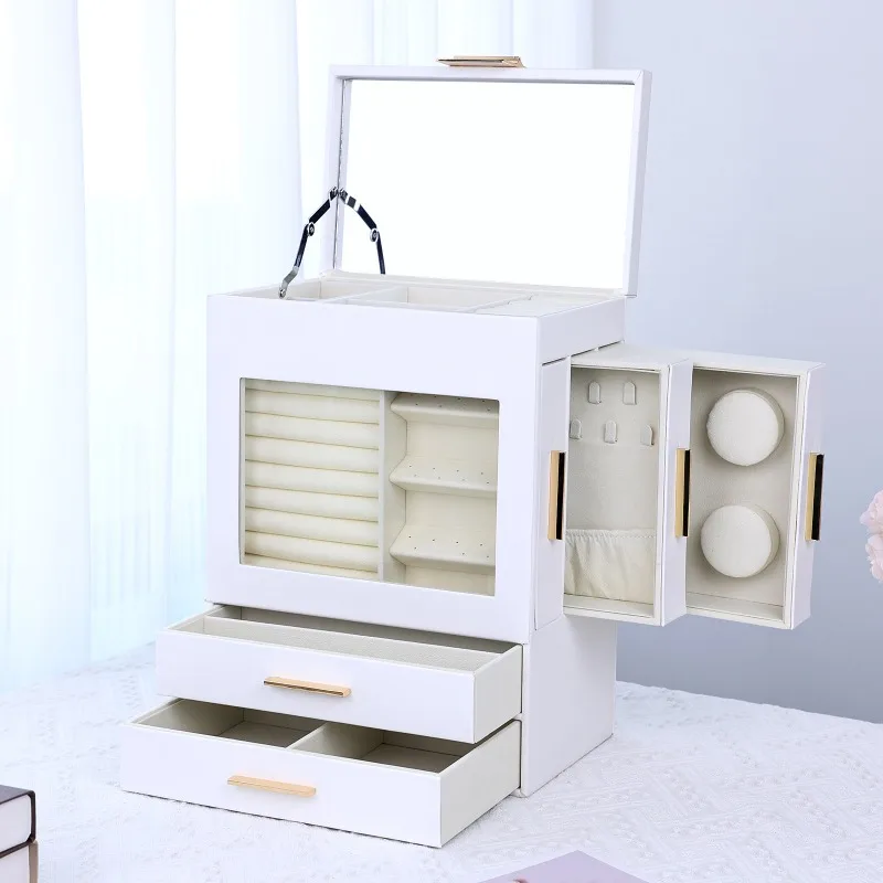 PU Leather Jewelry Box Woman Multi Functional Jewellery Boxes Vertical Necklace Bracelet Storage Case Earrings Display Supplies