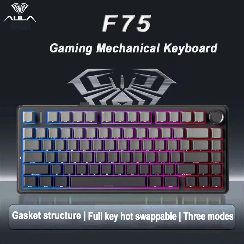لوحة مفاتيح ميكانيكية للألعاب AULA F75 RGB 75% تخطيط جانبي نقش مخصص حشية مثبتة 80 مفتاح PBT أغطية مفاتيح لوحة مفاتيح لاسلكية