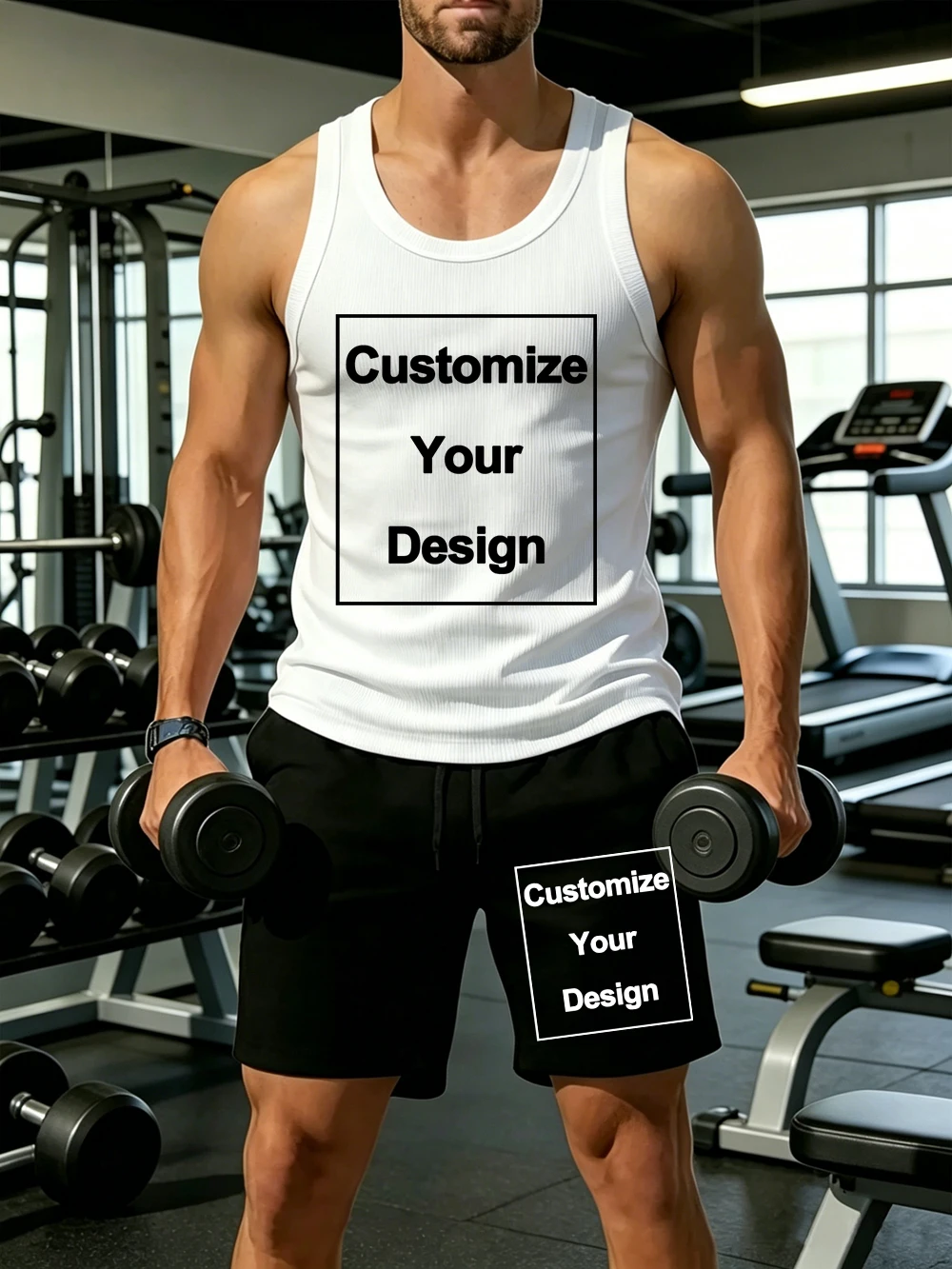 

Custom Vest Shorts Set Summer Sporty Mens Tank Tops Korean Slim Ribbed Knit Sleeveless Pocket Pants Personalization DIY Clothes