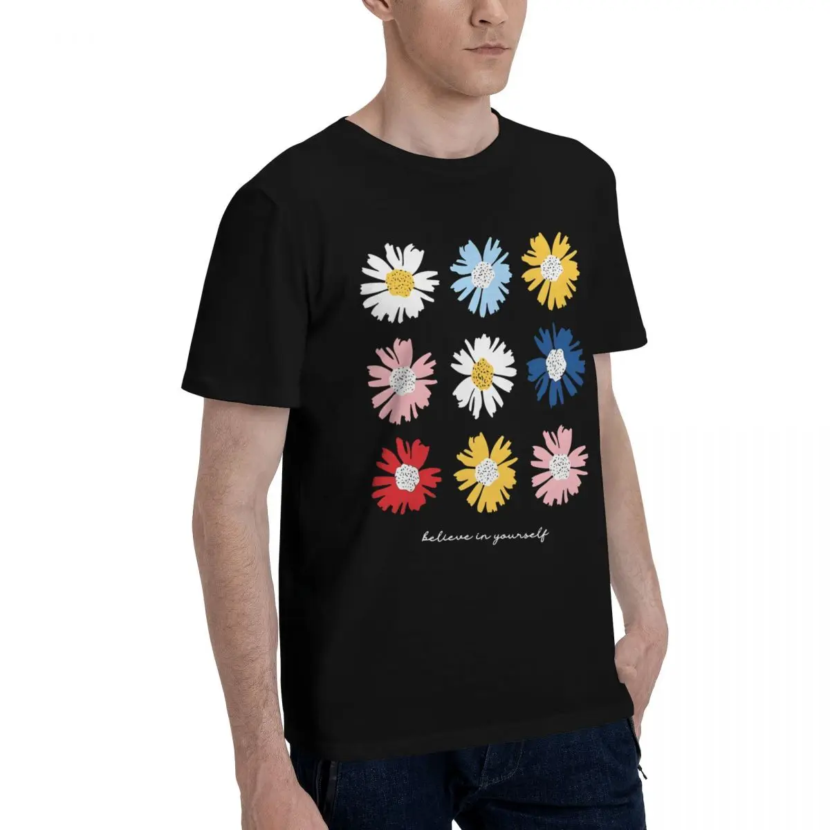 Colorful Daisy Pattern Movement Top tee Home Title Creative High quality Eur Size