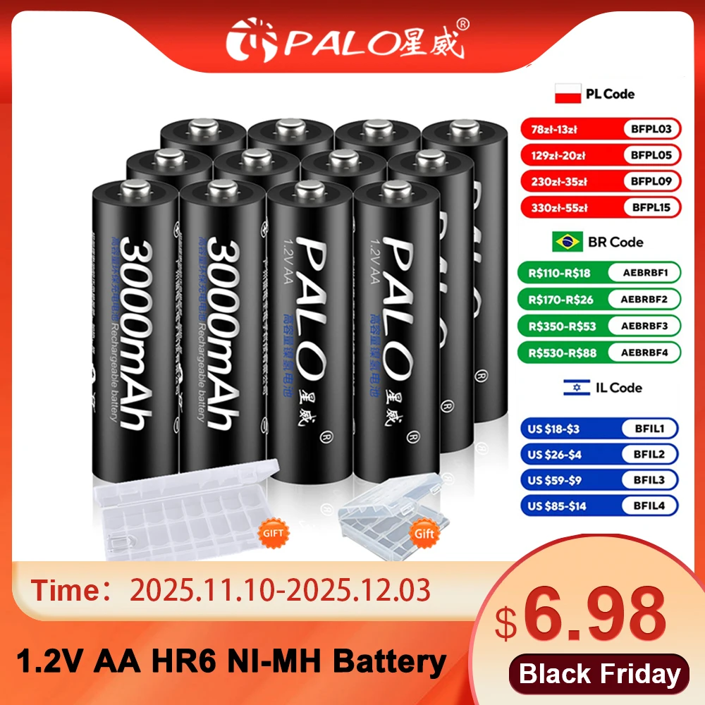PALO 4-24 шт. 1,2 В NI-MH AA аккумуляторная батарея AA для защиты окружающей среды батареи игрушки, часы, пульт дистанционного управления
