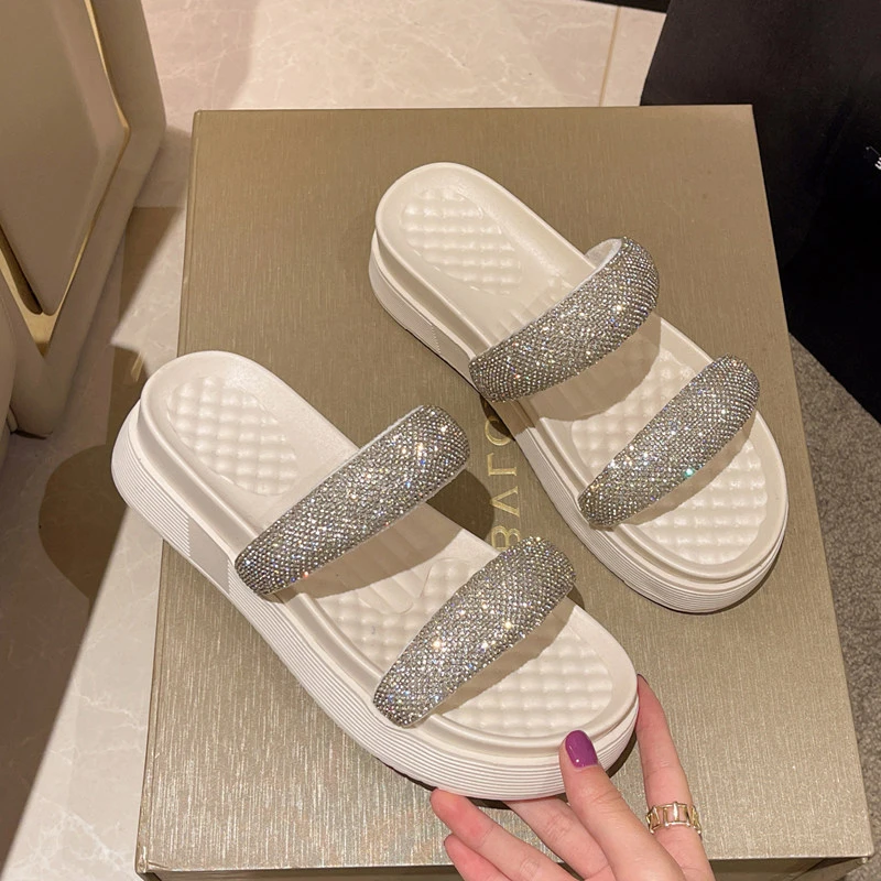 2023 Summer cryassls Beach infradito donna Crystals Platform Quality Slides Open Toe Simple Flat Casual Slipper Sandal