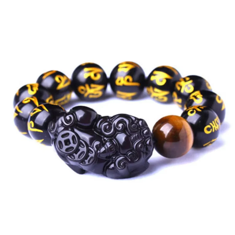 Original Black Obsidian Bracelet For Men Women Natural Real Beads Stone Tiger Eye Buddha Wrist Bangle Good Luck Wealth Feng Shui