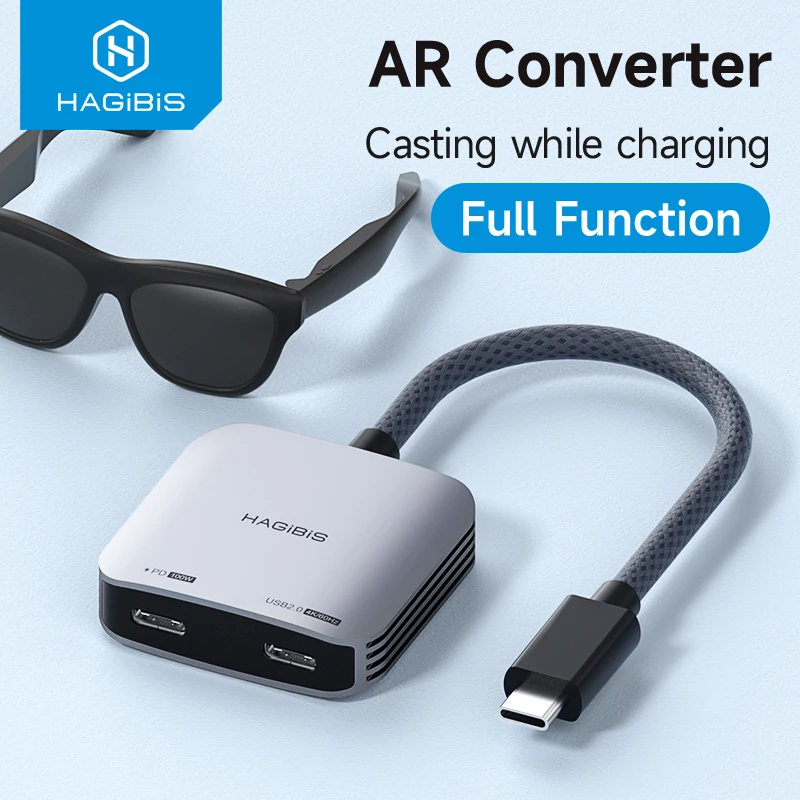 Hagibis AR-USB C para Óculos e Conversor de Carregamento, USB-C Hub, Carregar e Jogar para Switch, Rokid, Xreal, Thunderbird