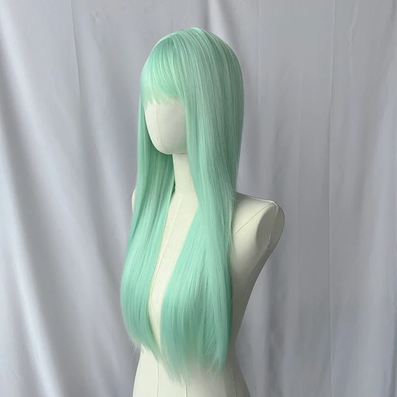 Mint Green Straight Bang Long Straight Synthetic Wig Fashion High Quality Chemical Fiber Wig Headgear Women's Wig image 2