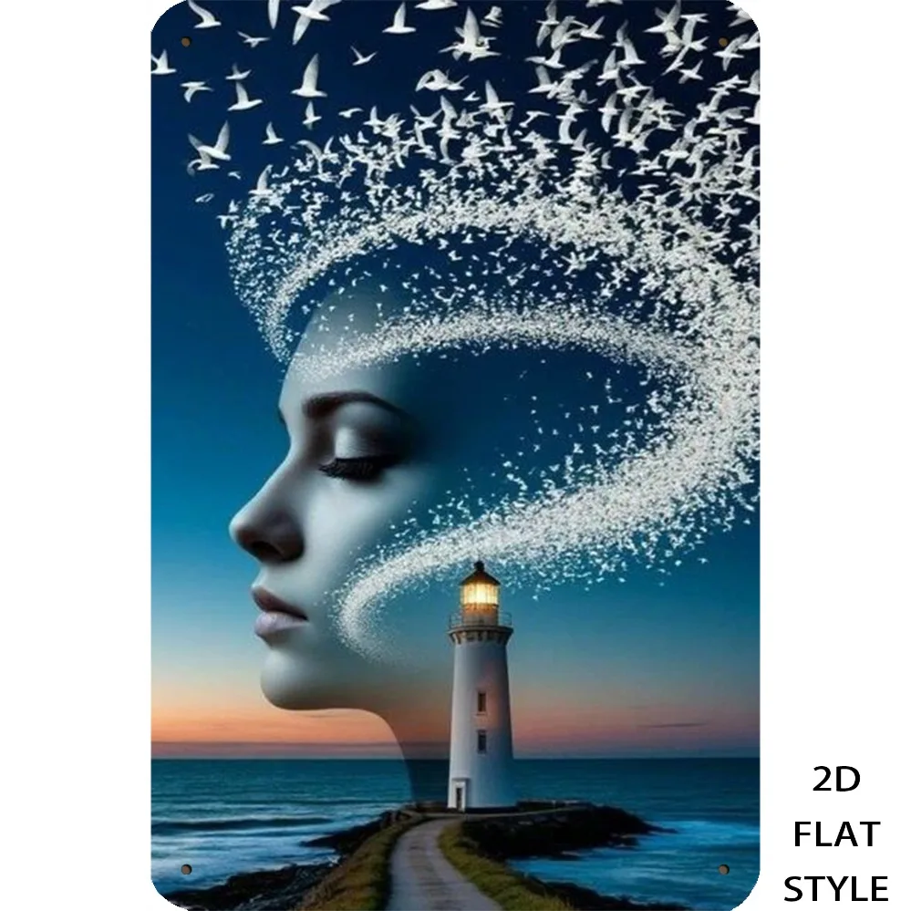 

Vintage metal lighthouse wall art, 8x12 inches, with birds and nautical map. Easy to install. Perfect for bar, cave, or party de