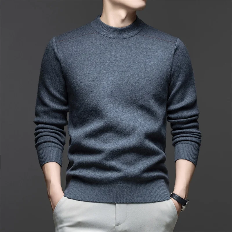 

Stand Striped Winter Casual Knitted Sweater Midlife Soft Polyester Blend Long Sve Busin Casual Ne Design Warm