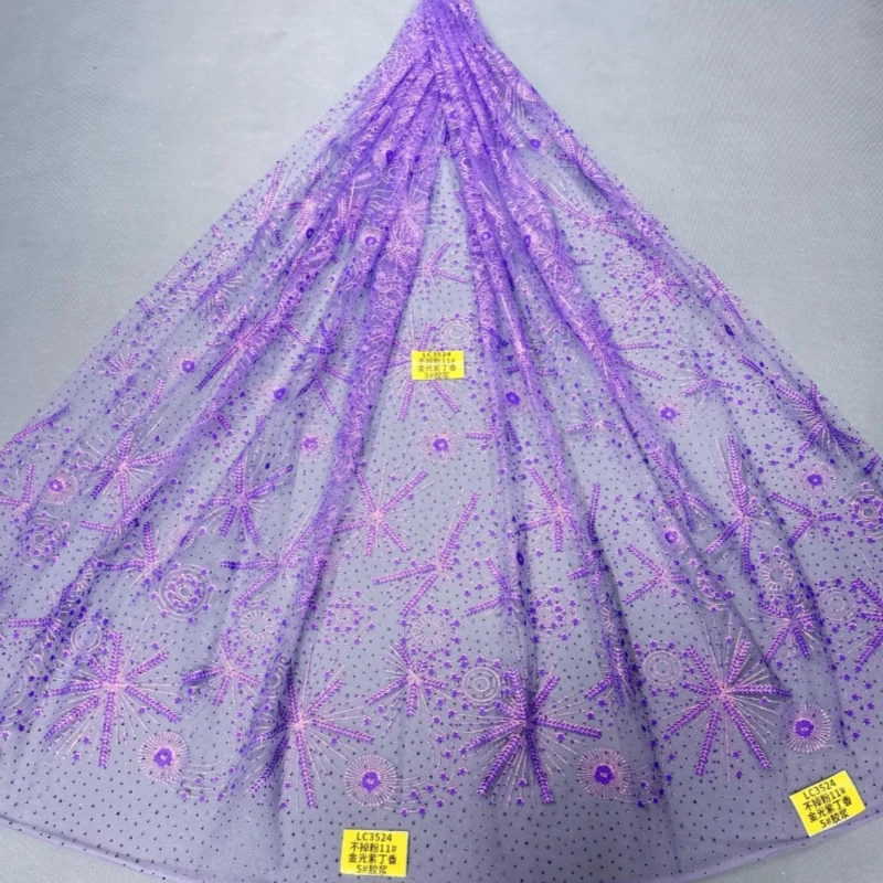 

Don't lose powder Purple Patterned Wedding Dress Fabric with Mesh Gold Spray Lace 150cm Wedding Party Spray gold Tull fabric