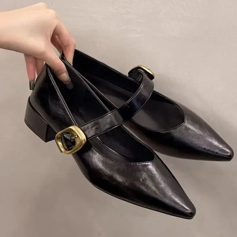 أحذية السيدات 2025 رائجة البيع مشبك حزام المرأة عالية الكعب موضة الضحلة مكتب أحذية كعب منخفض مثير أشار تو الكعوب النساء