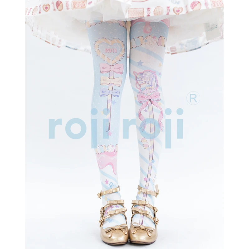 Lolita Above Knee Socks Women Spring and Autumn Printed Tube Socks Student Girls Cute Velvet Knee Socks Japanese Sweet Stockings