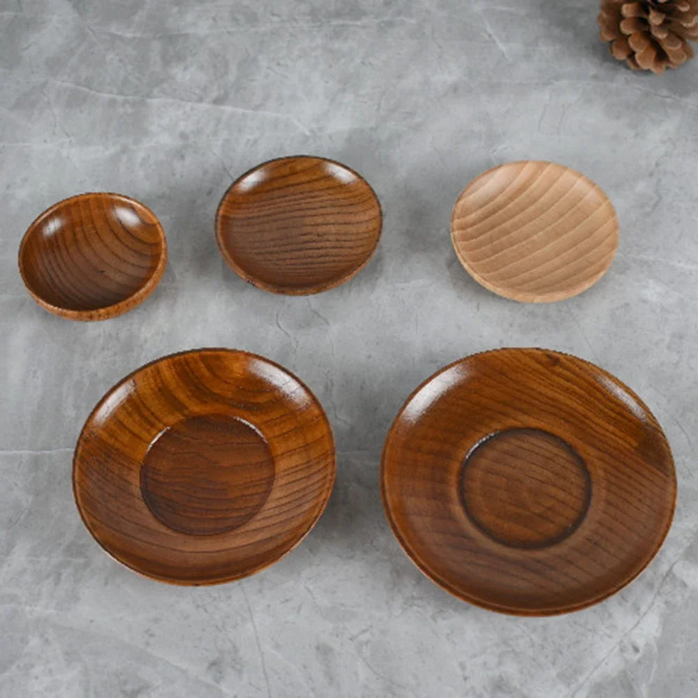 1Pc Round Wooden Small Plate Vinegar Plate Seasoning Plate Dipping Seasoning Bowl Bone Spitting Dish Home Kitchen Accessories