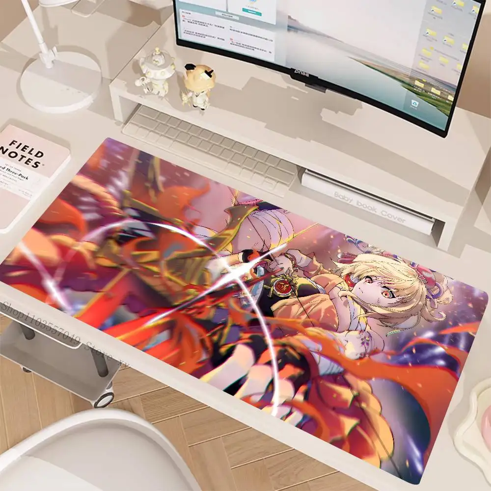 Genshin Impact Anime Yoimiya Mouse Pad Large Gaming Keyboard Mat LockEdge Rubber Computer Office Accessories view 6