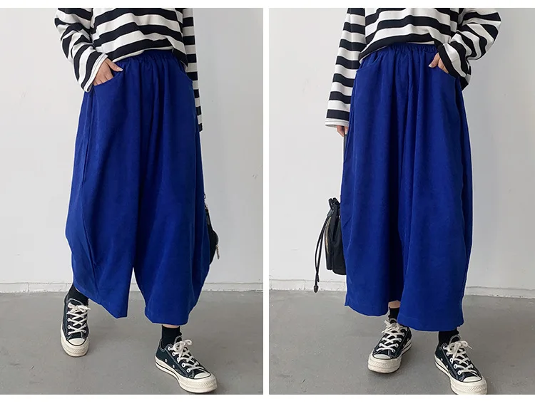 New 2026 Women's Solid Loose Casual Trousers Simple Elastic Waist Wide Leg Harem Pants Versatile Pockets Banana Pants Oversized