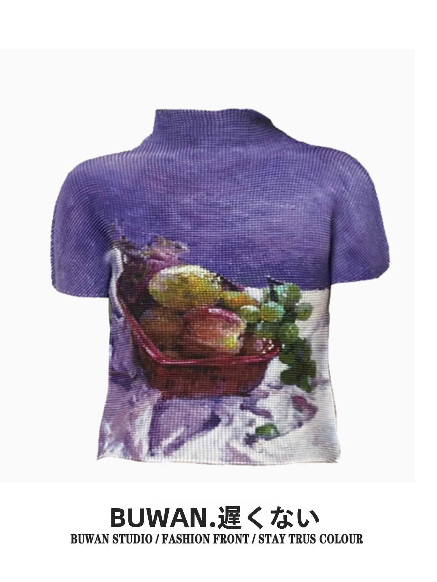 Unique Design Purple Fruit Still Life Pleated T-Shirt Women's Commute Style Short Sleeve Moisture Wicking Standard Fit Top