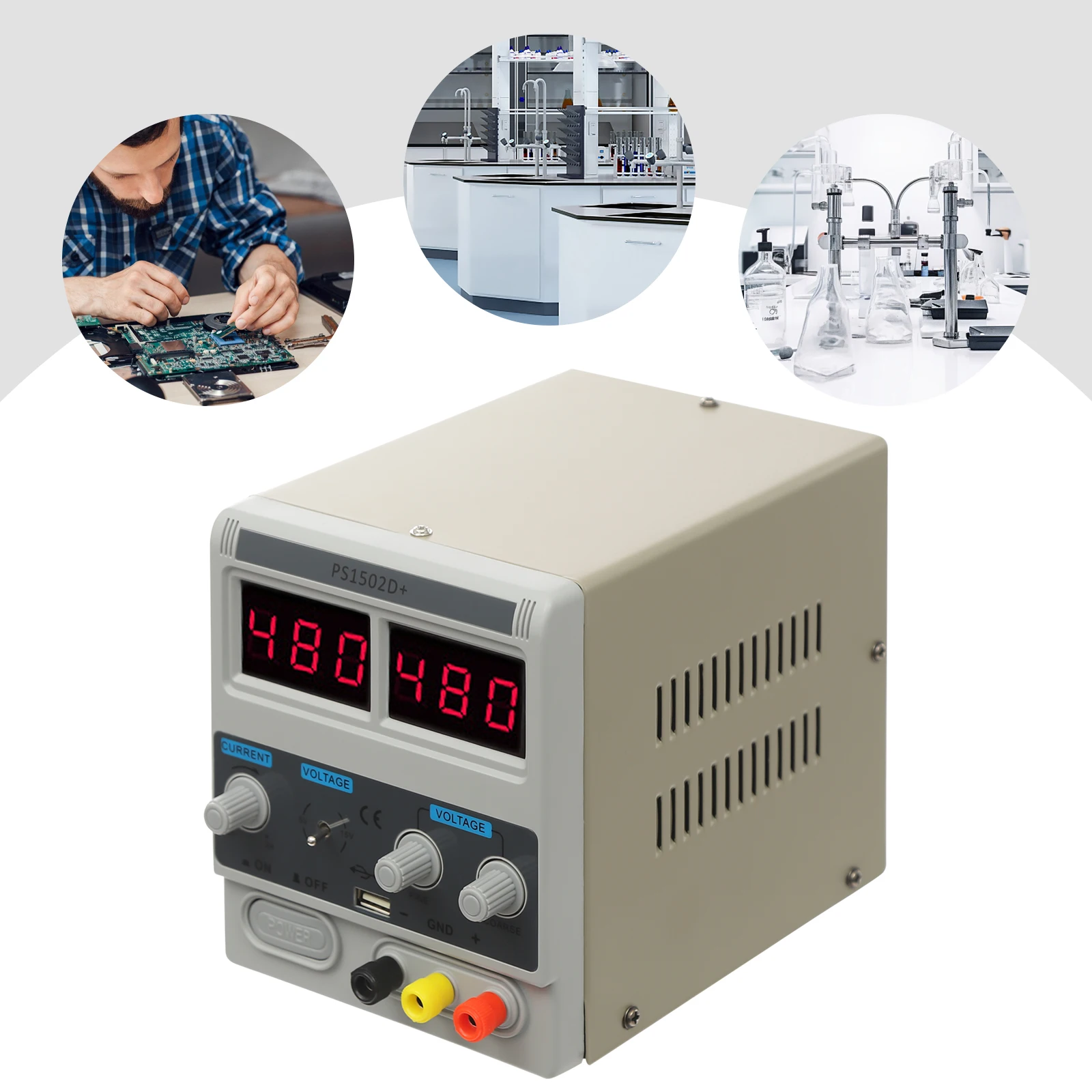 Labornetzteil 0–15 V, einstellbares stabilisiertes Netzteil mit Präzisions-Encoder mit LED-Anzeige
