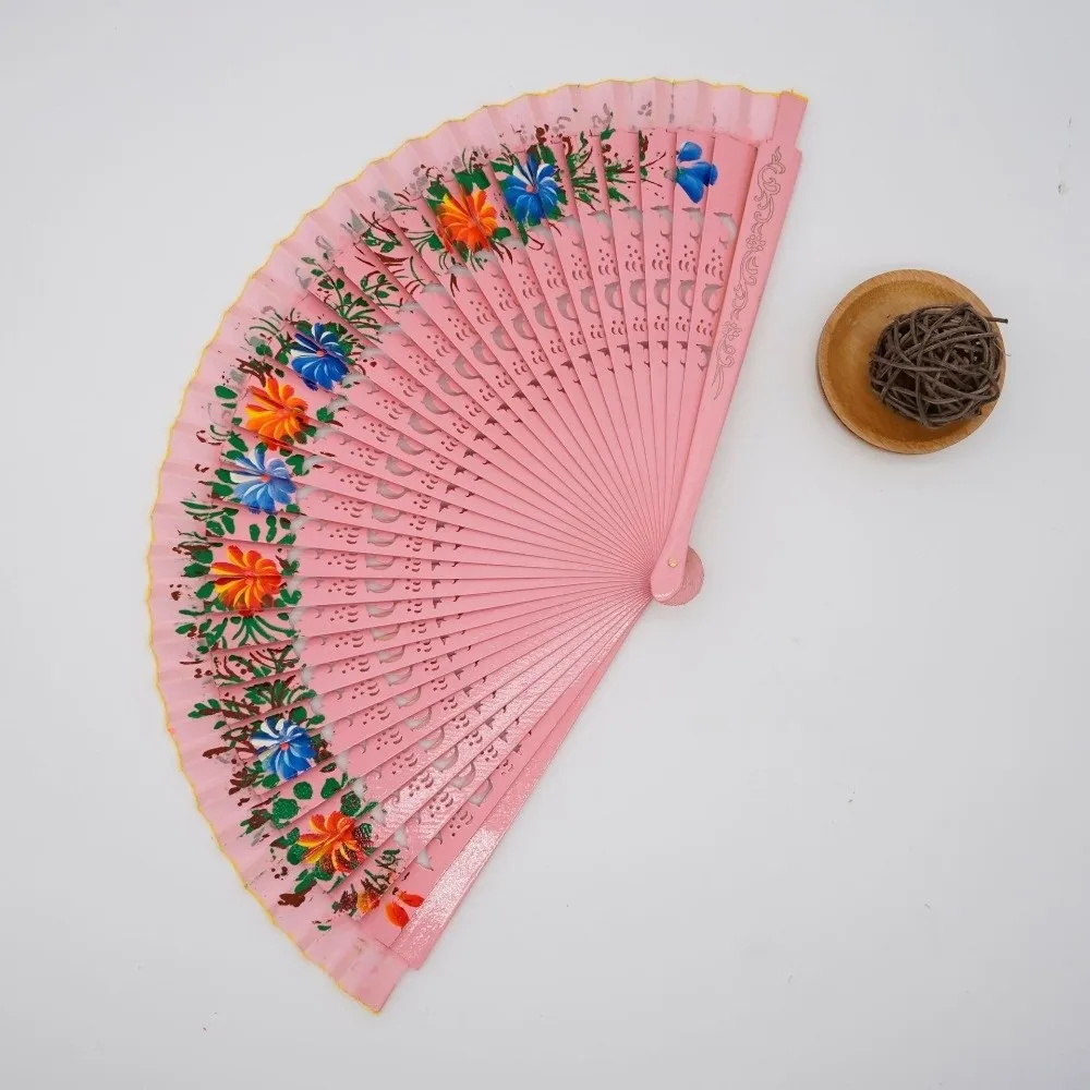 Hollow Out Design Wooden Folding Fan Painted Surface Folding Mechanism Painted Fan Double Sided Double Sided Fan Wedding Favors