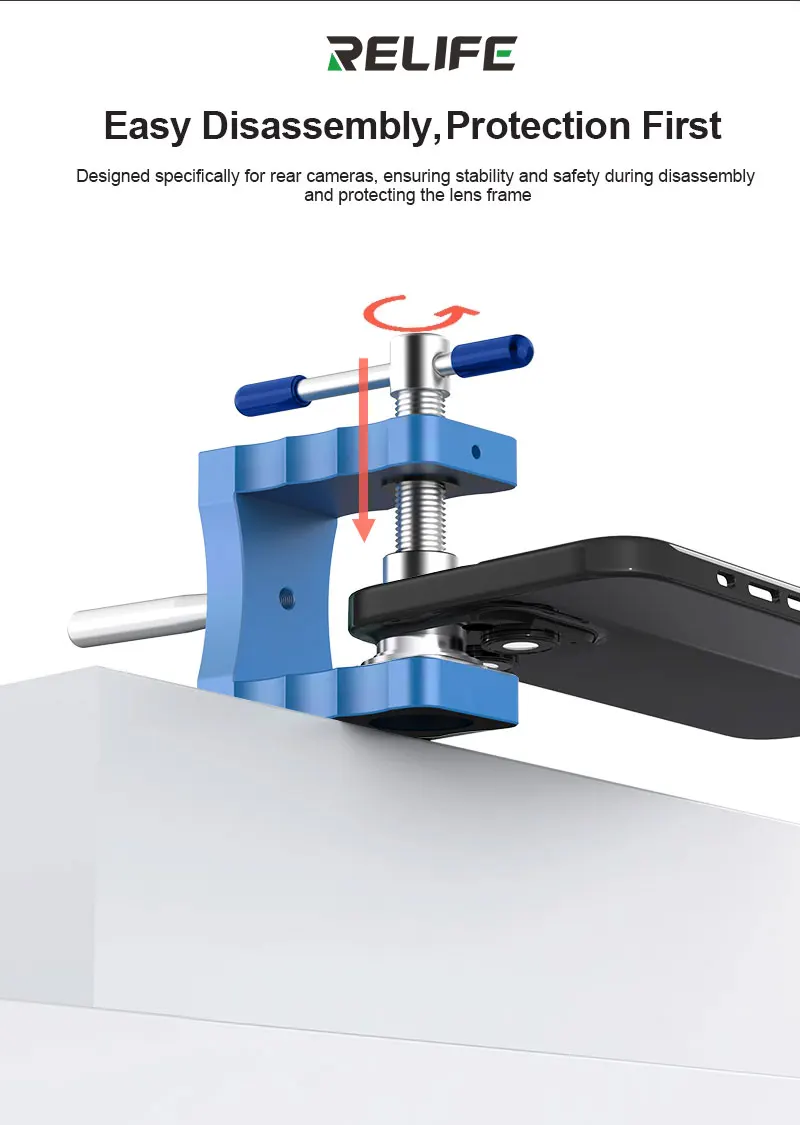 RELIFE TF4 Rear Camera Frame Disassembly Fixture for IPhone X-16 Series Multiple Head Aluminum Alloy Rotating Frame Removal Tool