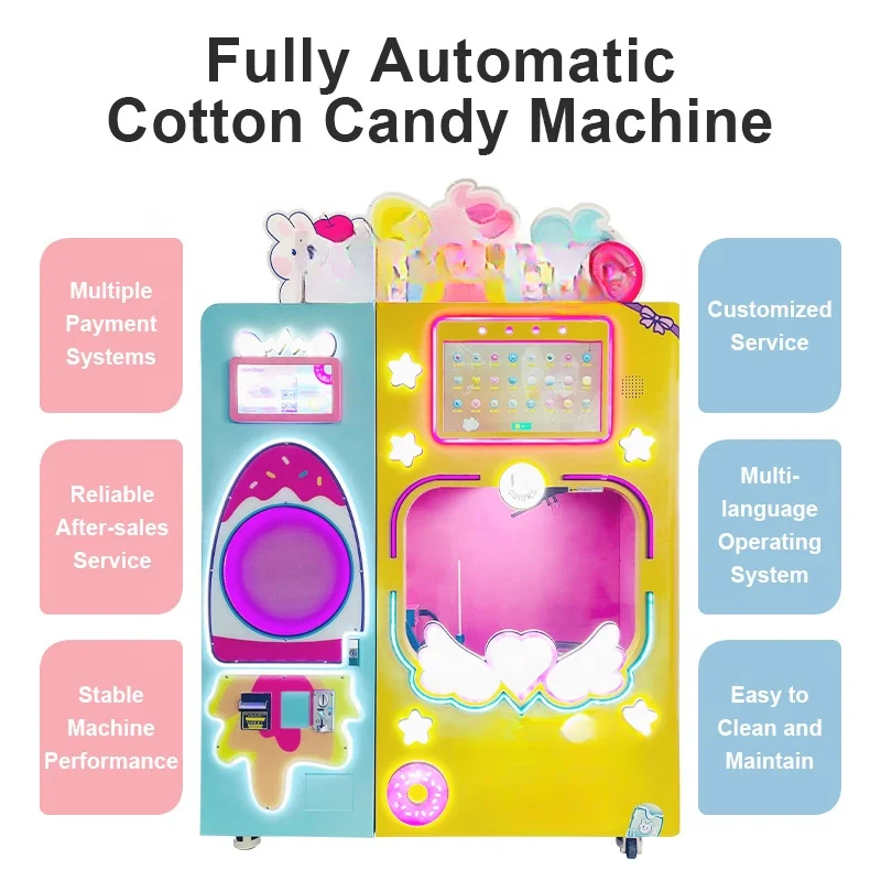 Fully Automatic Sweet Sugar Cotton Candy Vending Machine For Business