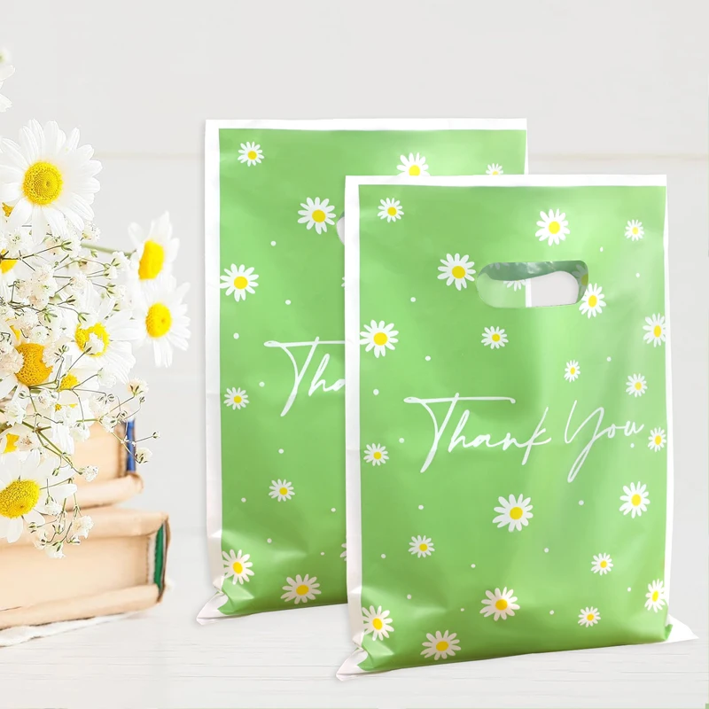 10Pcs Green Daisy Flower Theme Gift Packing Bags Cookie Candy Bag for Kids Birthday Baby Shwoer Wedding Party Decoration