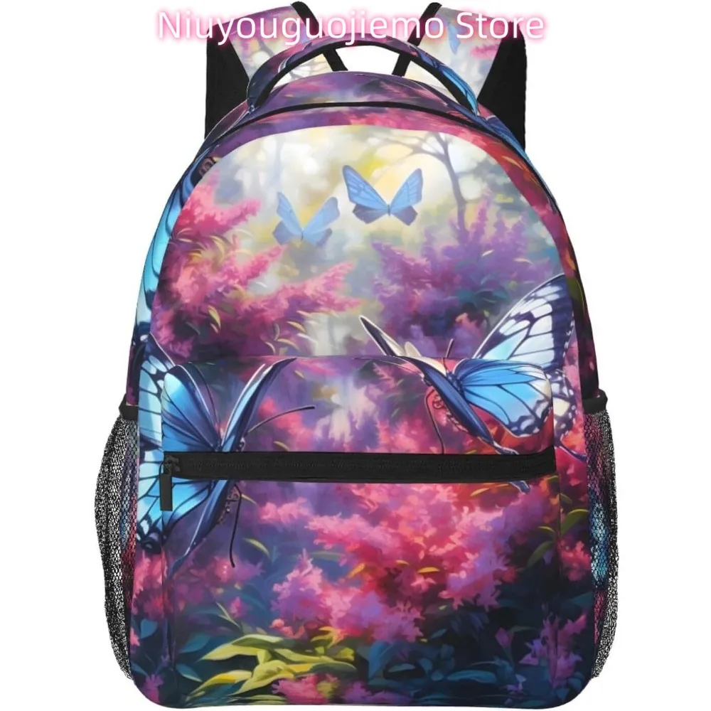 

Spring Flower Butterfly Lightweight Laptop Backpack Lightweight Multipurpose Travel Casual Daypack Unisex College Backapcks for