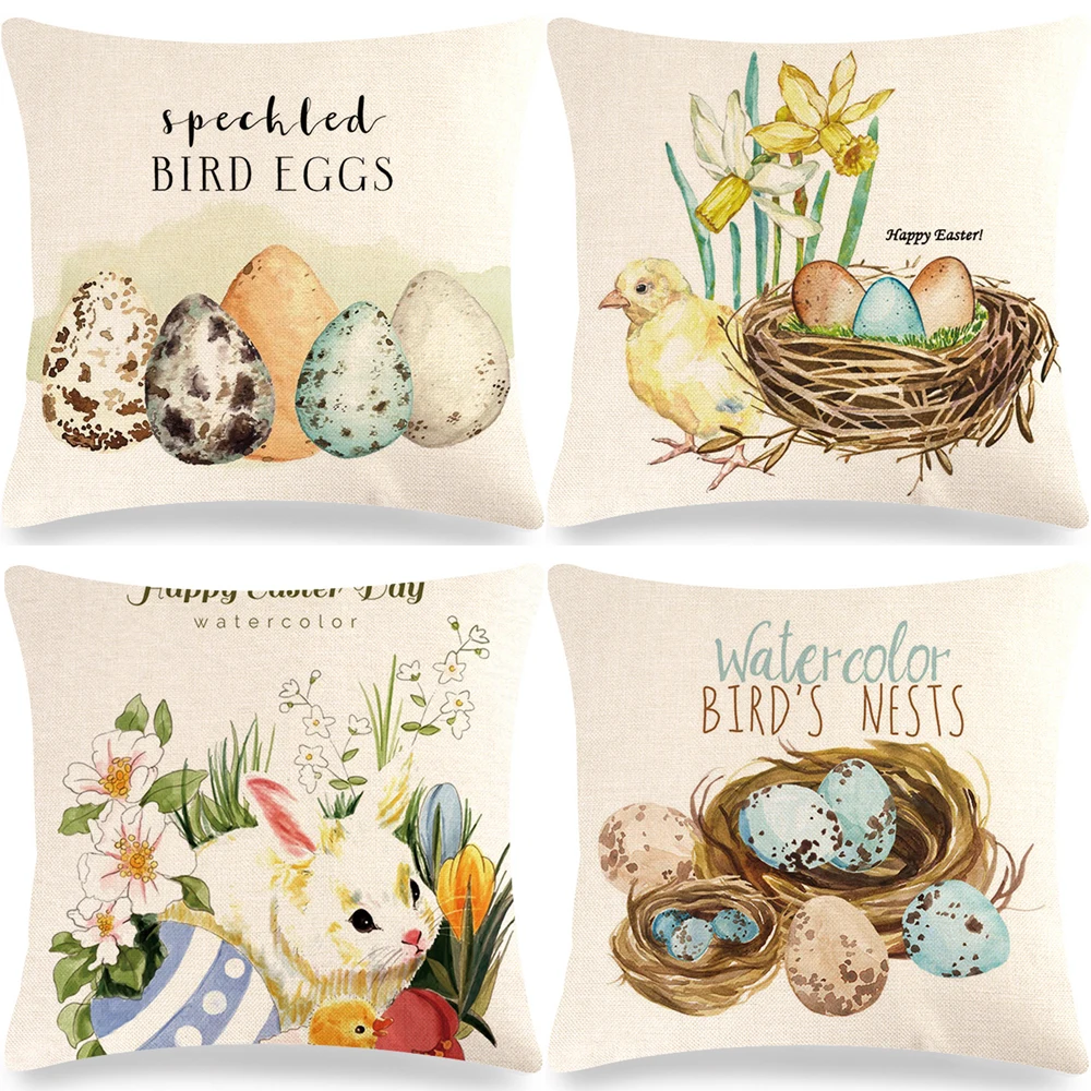 

Easter Decorations Sofa Decor Pillow Covers 45x45 Pillowslips Easter Eggs Bunny Print Cushion Cover 40x40 Linen Pillowcase 50x50