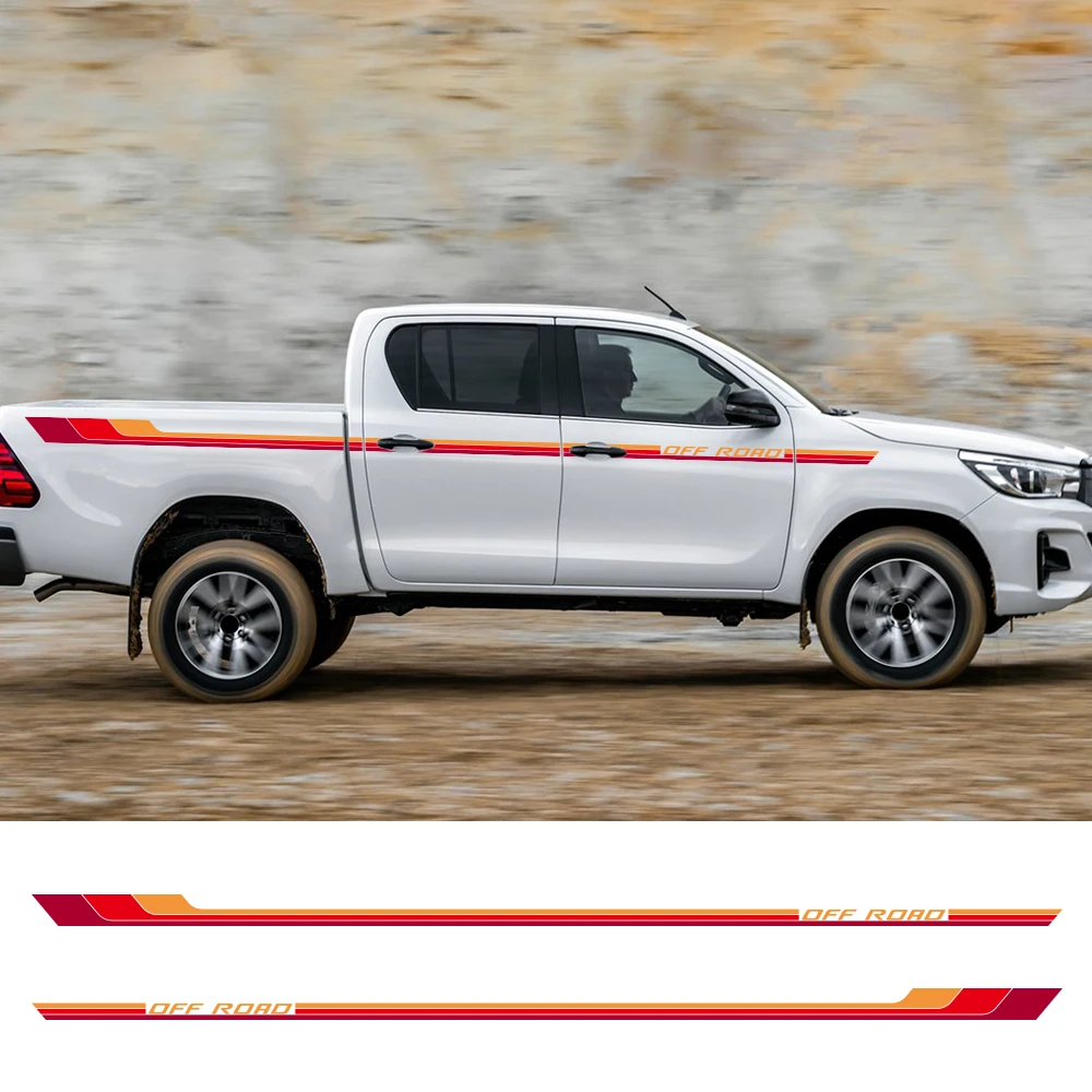 

2PCS Car Body Side Sticker Racing Stripes Trims Off-Road Vinyl Decal Auto Body Exterior Decor Accessories For Toyota Hilux MK8
