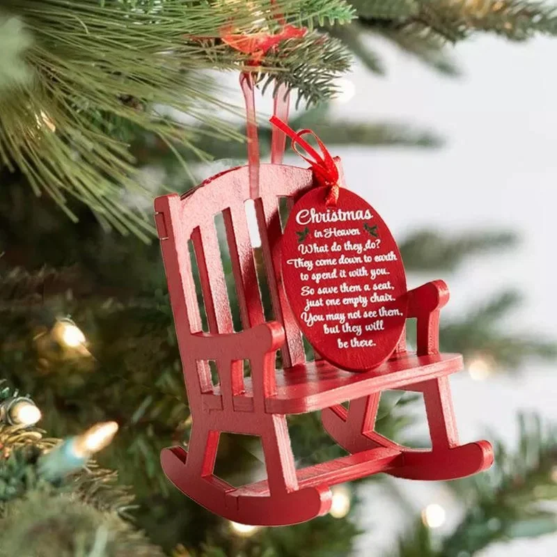 Merry Christmas Tree Hanging Decorations In Heaven Memorial Ornament Mini Wooden Rocking Chair Home Acrylic Xmas New Year Party