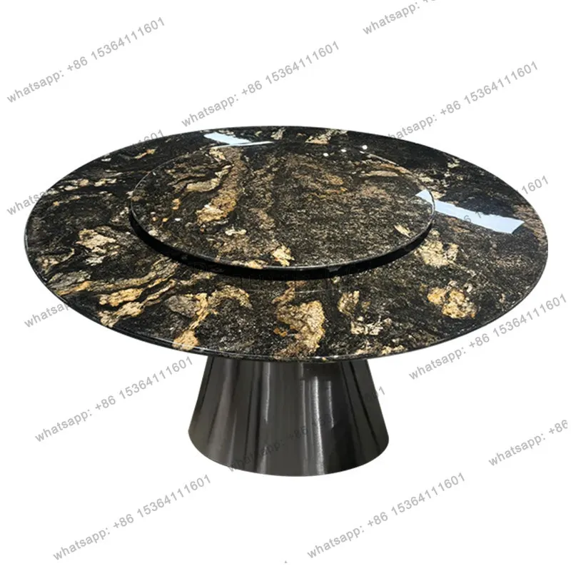 

Natural imported luxury stone brilliant galaxy round dining table with turntable, marble platinum diamond round dining table
