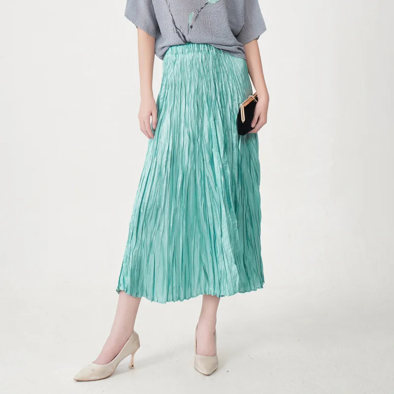YFPF Miyake plissé conception une ligne jupe femmes mode taille haute couleur unie ample décontracté jupes longues 2025 nouveaux vêtements