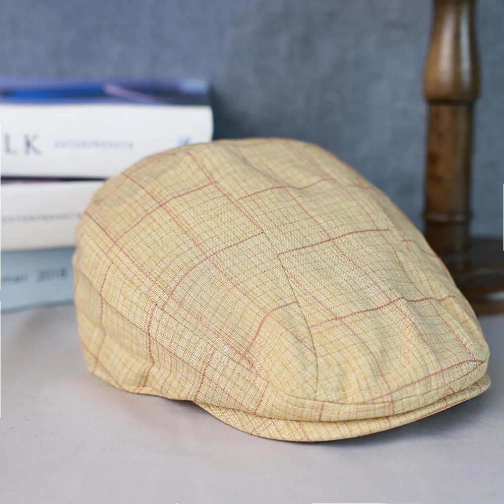 New Spring Summer Linen Newsboy Cap White Gray Yellow Breathable Beret Men\'s Women Literary Retro Hat England Hats Male Hats 014