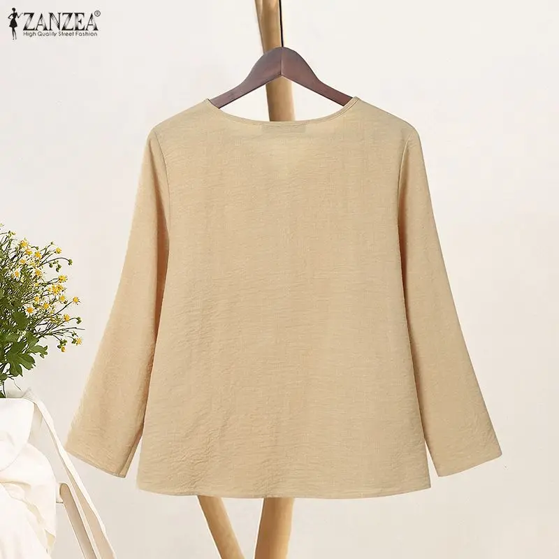 2026 ZANZEA Spring Blouse Fashion Women V Neck Long Sleeve Tops Casual Solid Color Work Shirt Female Buttons Up Blusas Oversize