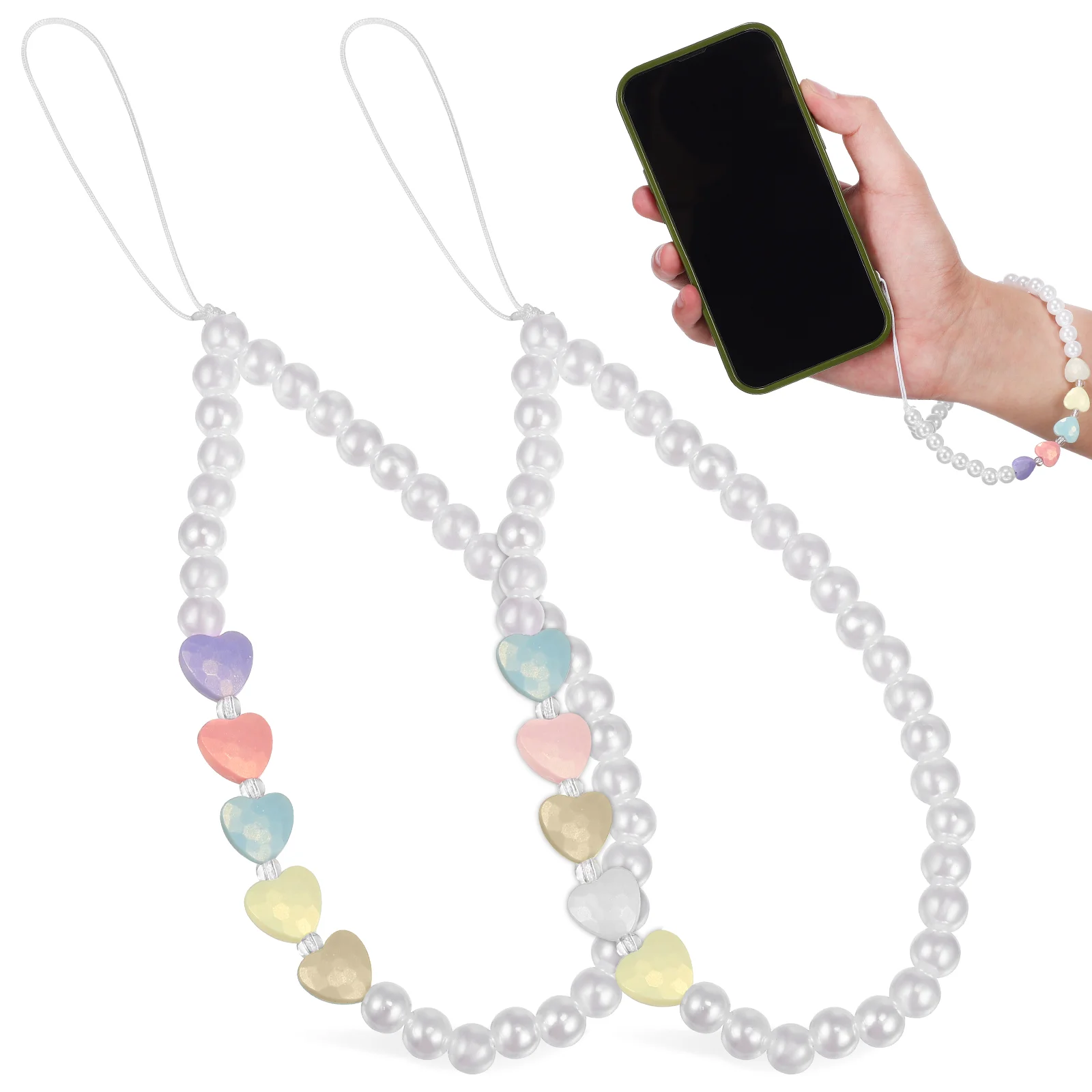 2 Pcs Wrist Lanyard Beaded Phone Strap Charm Portable Pendant for Mobile Plastic Universal