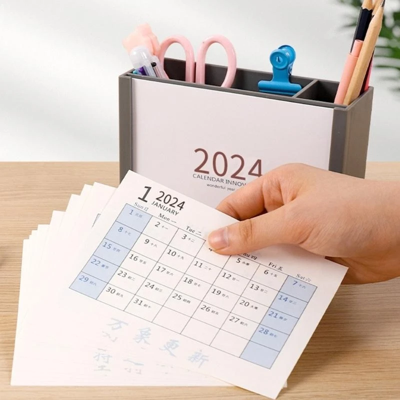 Porta matita da scrivania multifunzionale con 2024 calendario mensile migliore vendita