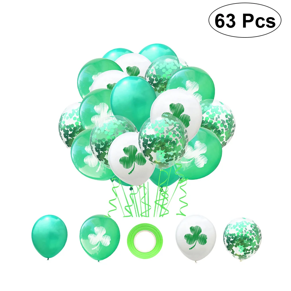 

63pcs 12 Inch Clover Printed Set Saint Patrick'S Day Decor Green Latex Balloon Kit For Home Celebration Party Latex Balloons
