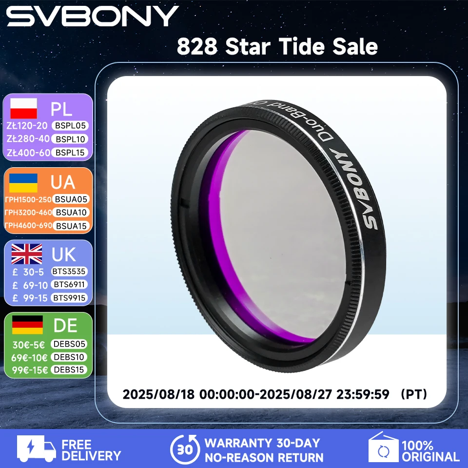SVBONY SV220 Dualband OIII (7 nm) und H-a (7 nm) Filter für One-Shot-Farbkamera, Lichtverschmutzungsfilter für Astrofotografie