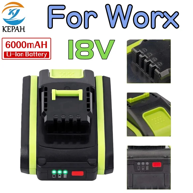 Worx 18V Battery Pack Universal Green Platform 3.0/6.0Ah Suitable for WU386 WU388 WU279 WU182 WU380S WU808 Series Electric Tool