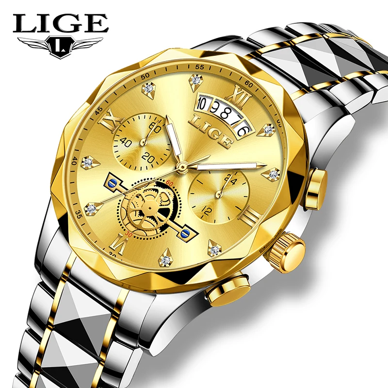 

LIGE original quartz men's watches top luxury classic waterproof stainless steel strap business calendar watches for men reloj