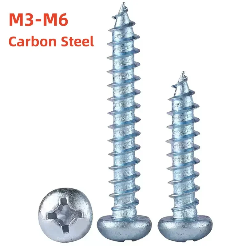 M3 M4 M5 M6 Blue Zinc Plated Phillips Round Head Self-tapping Screws Hardened Blue Zinc Plated Cross Round  Head Wood Screws