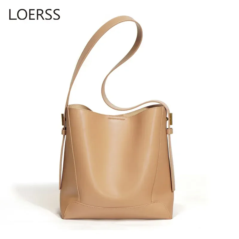 Loerss Lederen Emmer Tas Voor Dames Niche Draagtas Verstelbare Band Crossbody Tas Grote Capaciteit Dames Schoudertas Veelzijdig