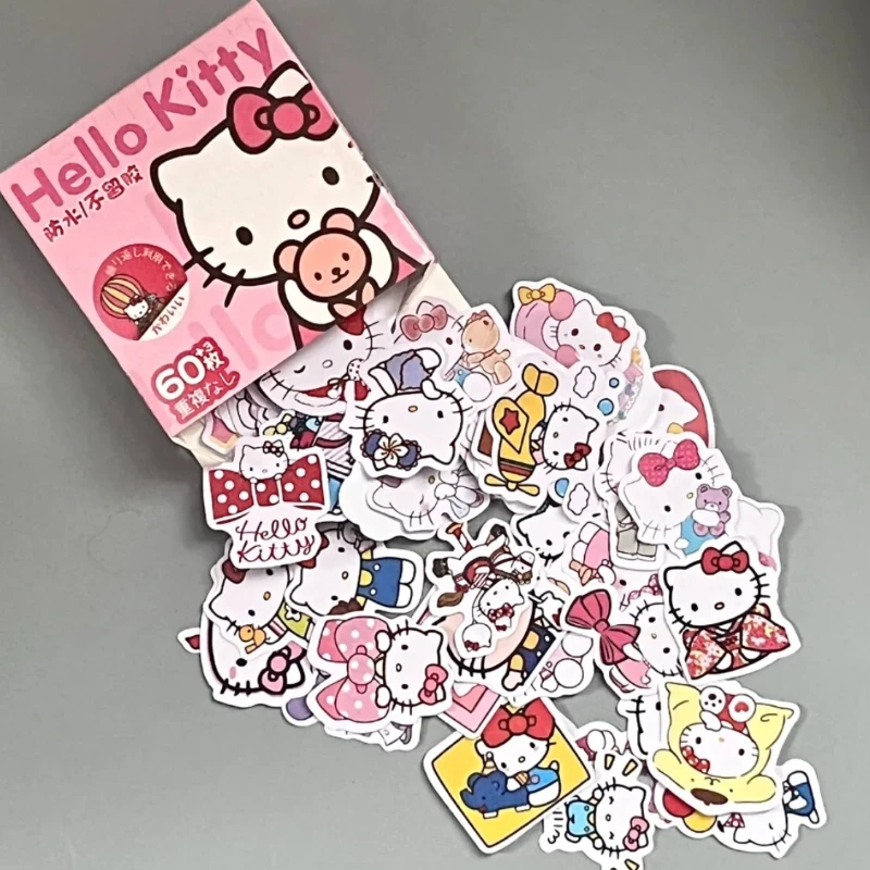 アニメのkawai kuromiステッカー、helloキティ、ccraoroll pochacco、diyステーショナリー、かわいい漫画のステッカーギフト、1箱あたり60個