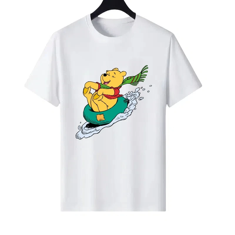 

Disney Pooh Bear Pattern Woman Sporty Parent-child Clothing Round Neck Tops Ladies Cheap Short Sleeves T-Shirt Men Sweatshirts