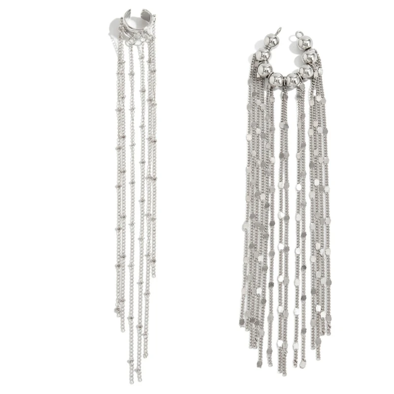39BD Beautiful Non Piercing Ear Jewelry Delicate Imitation Bead And Graceful Fringe Ear Cuffs
