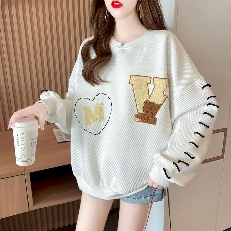 Casual Crewneck Pullovers Women Fashion Design Aesthetic Tops 2024 Spring Autumn Trend Thin Loose Oversized Pullover Y2k Clothes