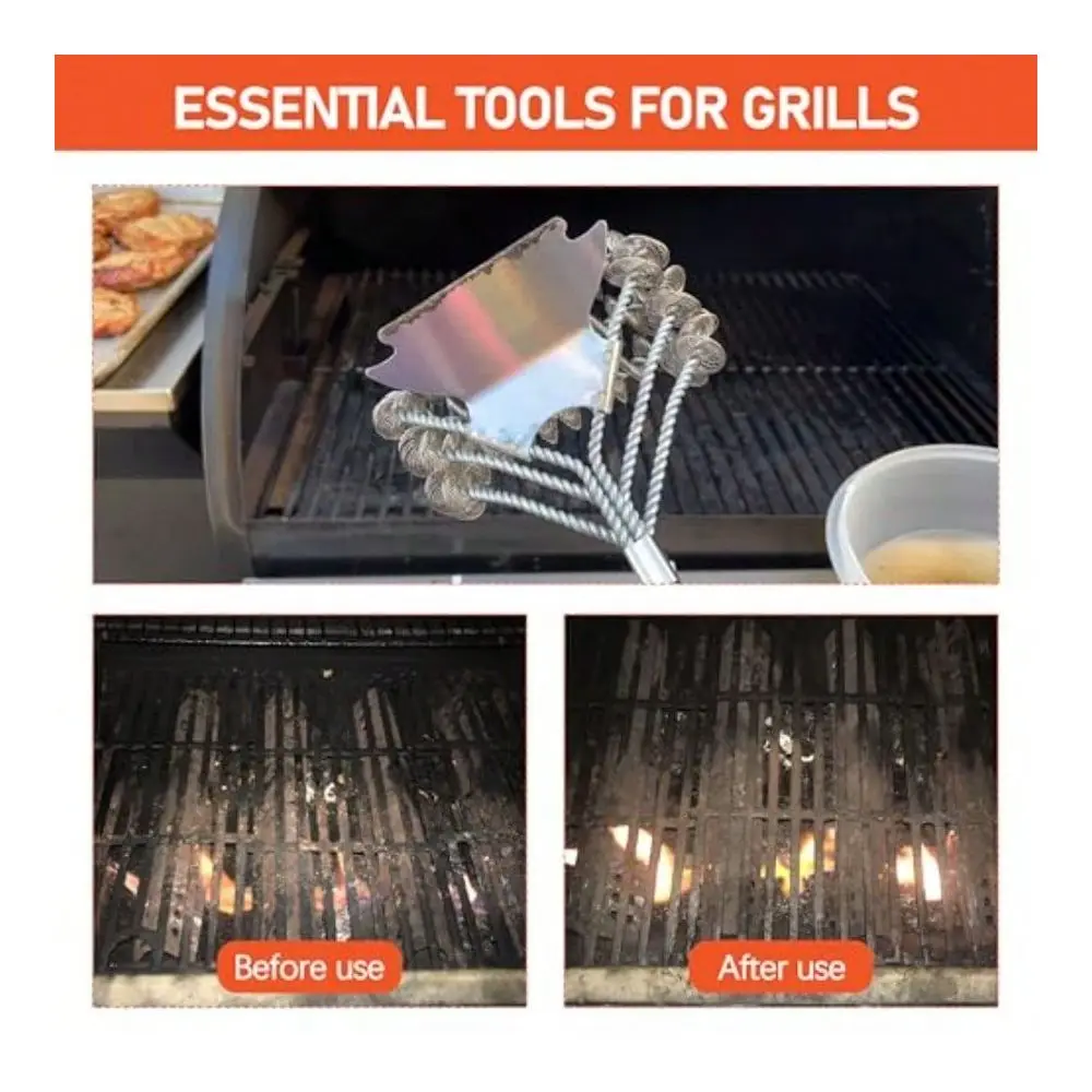 

B For Outdoor Grill Stainless Steel Barbecue B Cleaning B With Long Handle For Porce Gas And Charcoal Grills And Durable Black