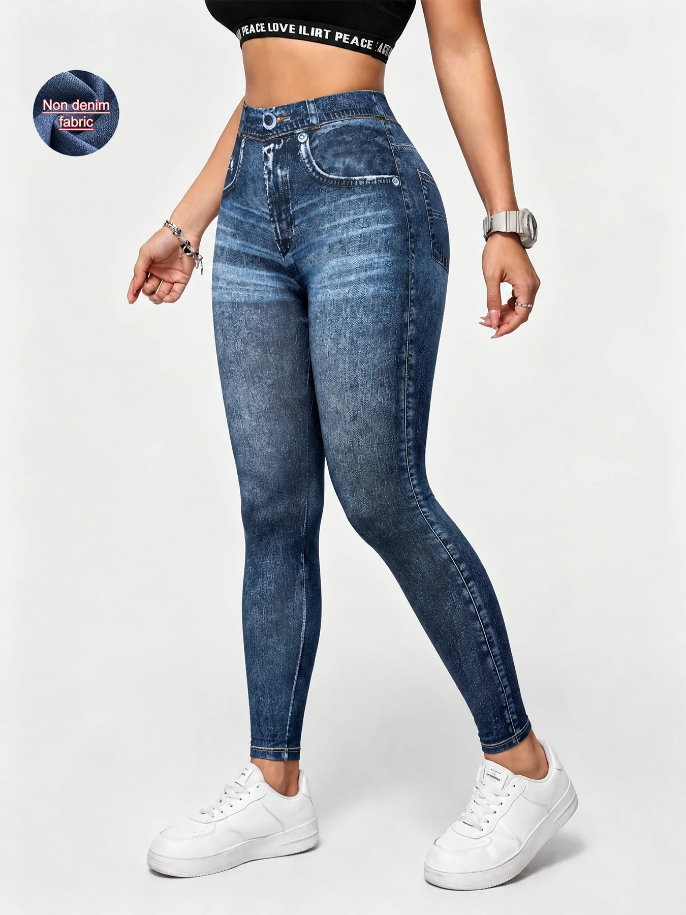 Women's High Waisted Leggings, Imitation Denim Leggings High Stretchy Comfortable Tummy Control Fitness Yoga Pants Daily Wear