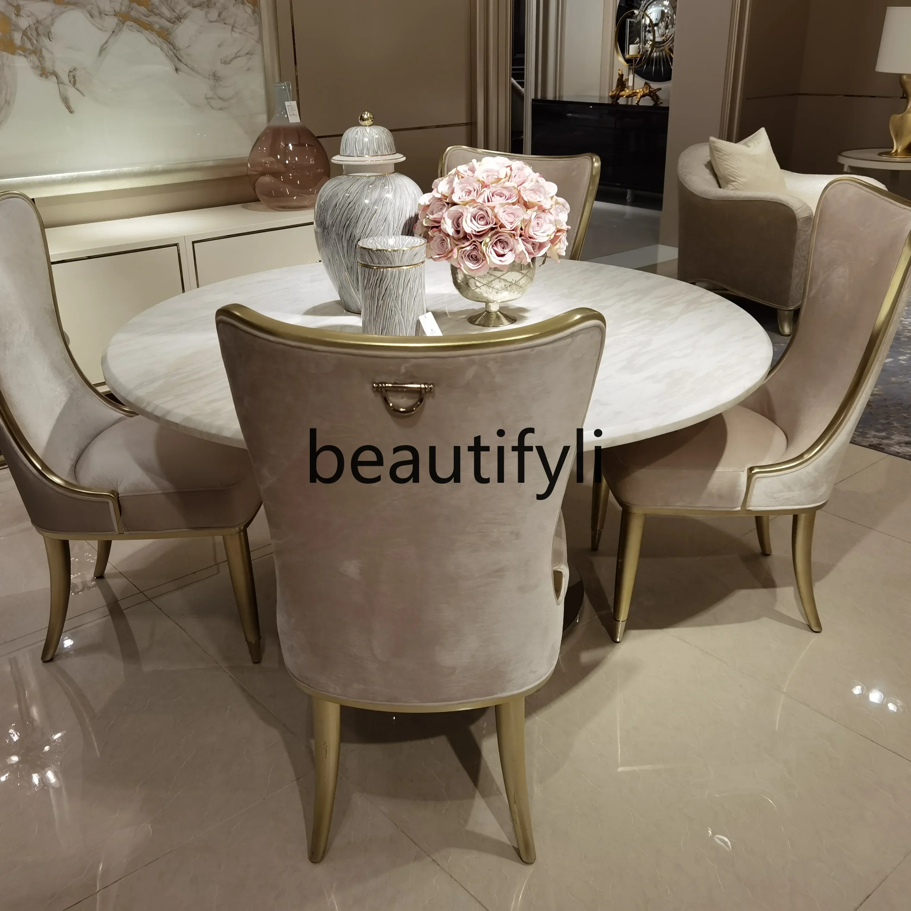

ssK178 A55 Light luxury dining table Modern fashion simple dining room furniture Stainless steel bottom frame Round dining table