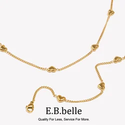 E.B.belle Heart Chain Bracelet Necklace Simple Stainless Steel Women's Hand Bracelets Sweet Style 18K Gold Plated Jewelry Set